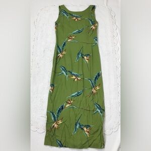 Silk Tommy Bahama Tropical Green Blue Botanic Print Maxi Pencil Dress  size 8